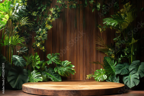 Green 3d podium with stone 