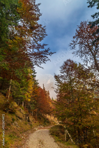 Obraz na płótnie Trekking day in a snowy autumn in the Dolomiti Friulane, Friuli-Venezia Giulia w salonie