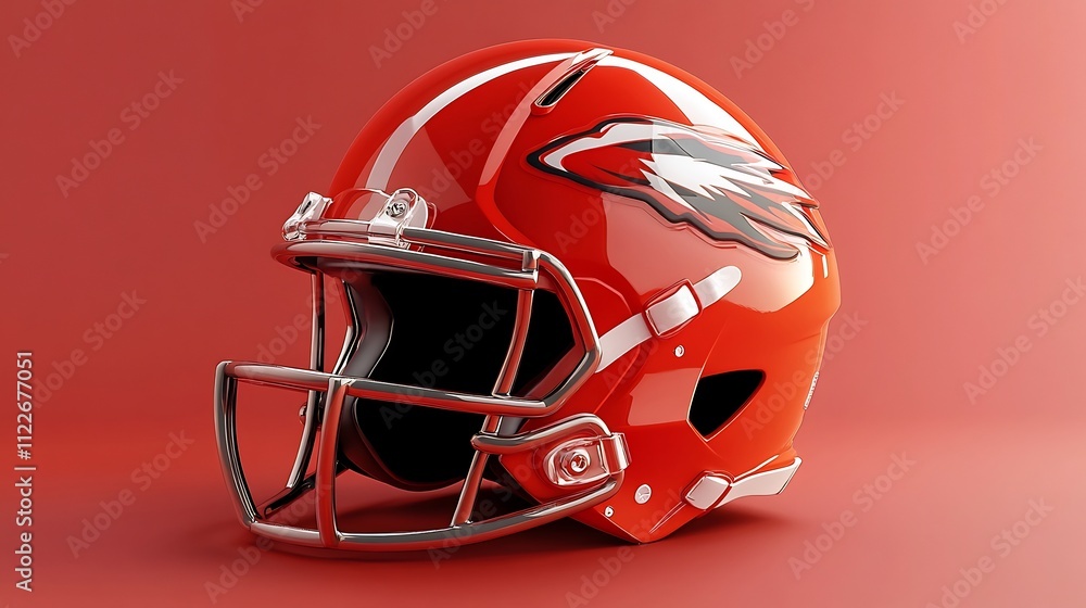 Fototapeta premium American Football Helmet with Eagle Design, Red and Chrome