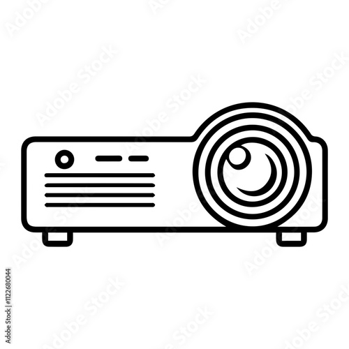 Flat Outline Icon of Video Projector - Technology and Entertainment Symbol