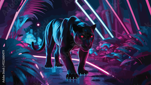 black panther on the road and follows the jungle and city art Digital lion art illustration image