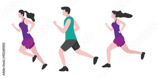 Couple Enjoying Morning Jog Together Vector Illustration