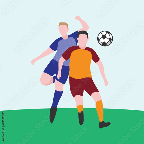 Flat Design Illustration of Players Tussling for Ball