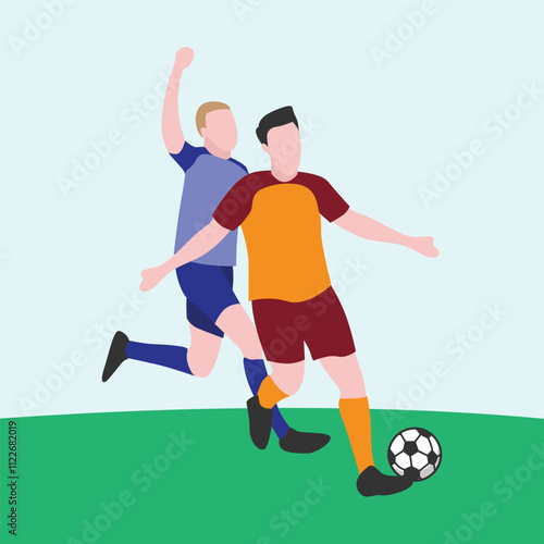 Flat Design Illustration of Players Tussling for Ball