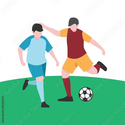 Flat Design Illustration of Players Tussling for Ball
