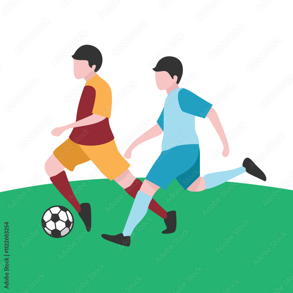 Flat Design Illustration of Players Tussling for Ball Flat Design Illustration of Players Tussling for Ball