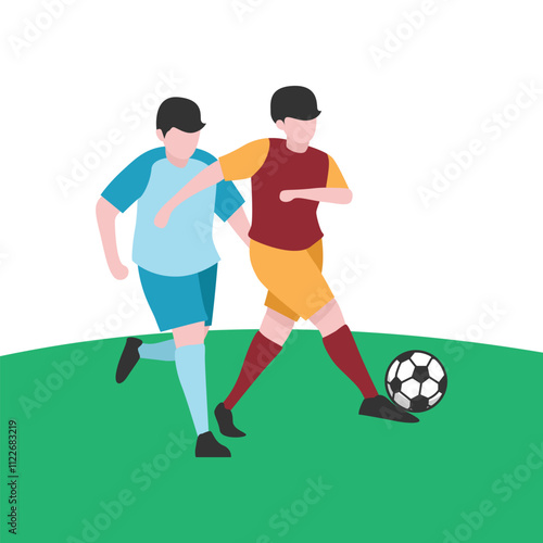 Flat Design Illustration of Players Tussling for Ball
