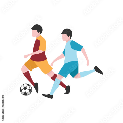 Flat Design Illustration of Players Tussling for Ball