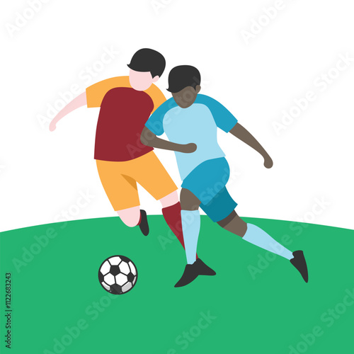 Flat Design Illustration of Players Tussling for Ball