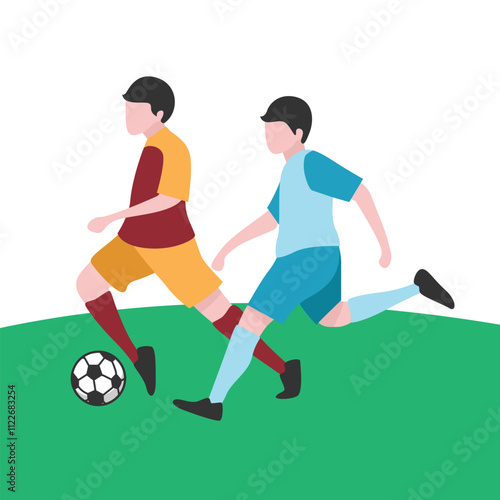 Flat Design Illustration of Players Tussling for Ball