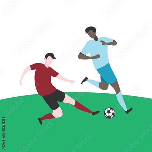 Flat Design Illustration of Players Tussling for Ball