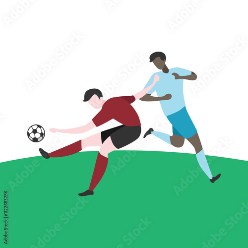 Flat Design Illustration of Players Tussling for Ball
