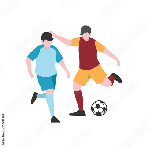 Flat Design Illustration of Players Tussling for Ball