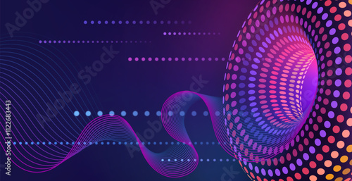 High-speed flow and transmission of big data, internet network. Digital circular futuristic design of machine learning artificial intelligence, flow of lines, point connections.