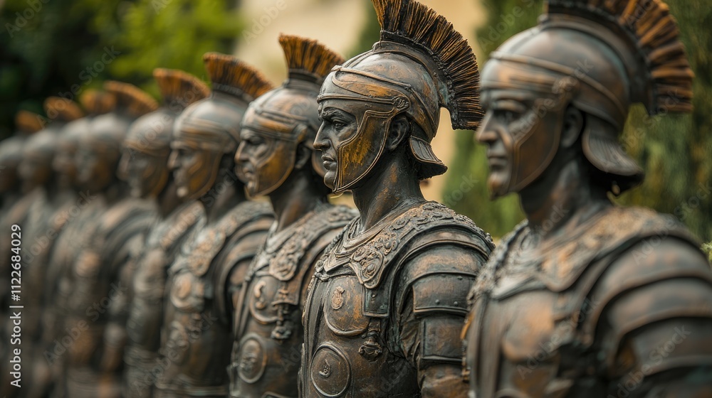 Fototapeta premium A group of statues of warriors stand in a line
