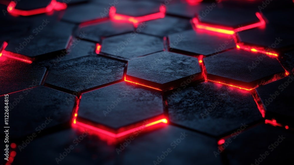 Fototapeta premium A close up of a black and red hexagonal pattern. Generative AI