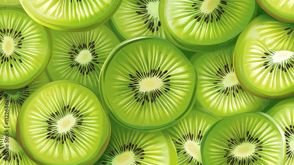 Fototapeta premium Kiwi Slices Background. Fresh Fruit Pattern. Healthy Food Concept.