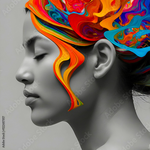 Colourful Mind Within a Black-and-White Woman: An Abstract Representation of Mental Health photo