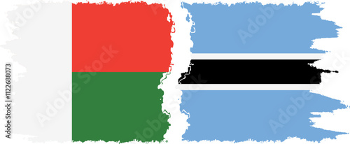 Botswana and Madagascar grunge flags connection, vector