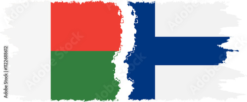 Finland and Madagascar grunge flags connection, vector