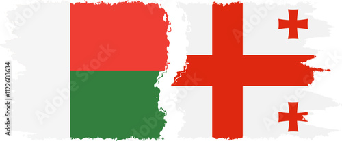 Georgia and Madagascar grunge flags connection, vector