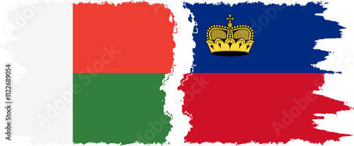 Liechtenstein and Madagascar grunge flags connection, vector