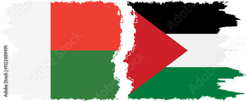 Palestine and Madagascar grunge flags connection, vector