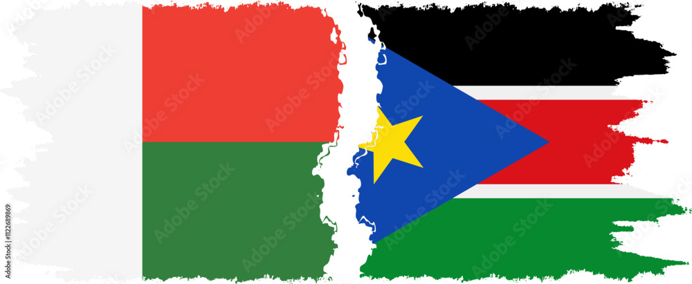 South Sudan and Madagascar grunge flags connection, vector South Sudan and Madagascar grunge flags connection, vector