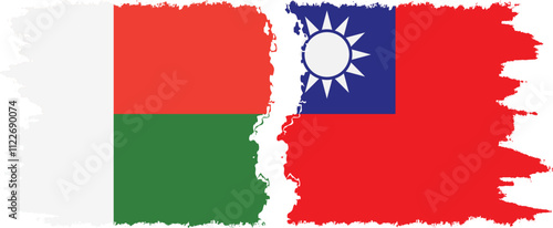 Taiwan and Madagascar grunge flags connection, vector