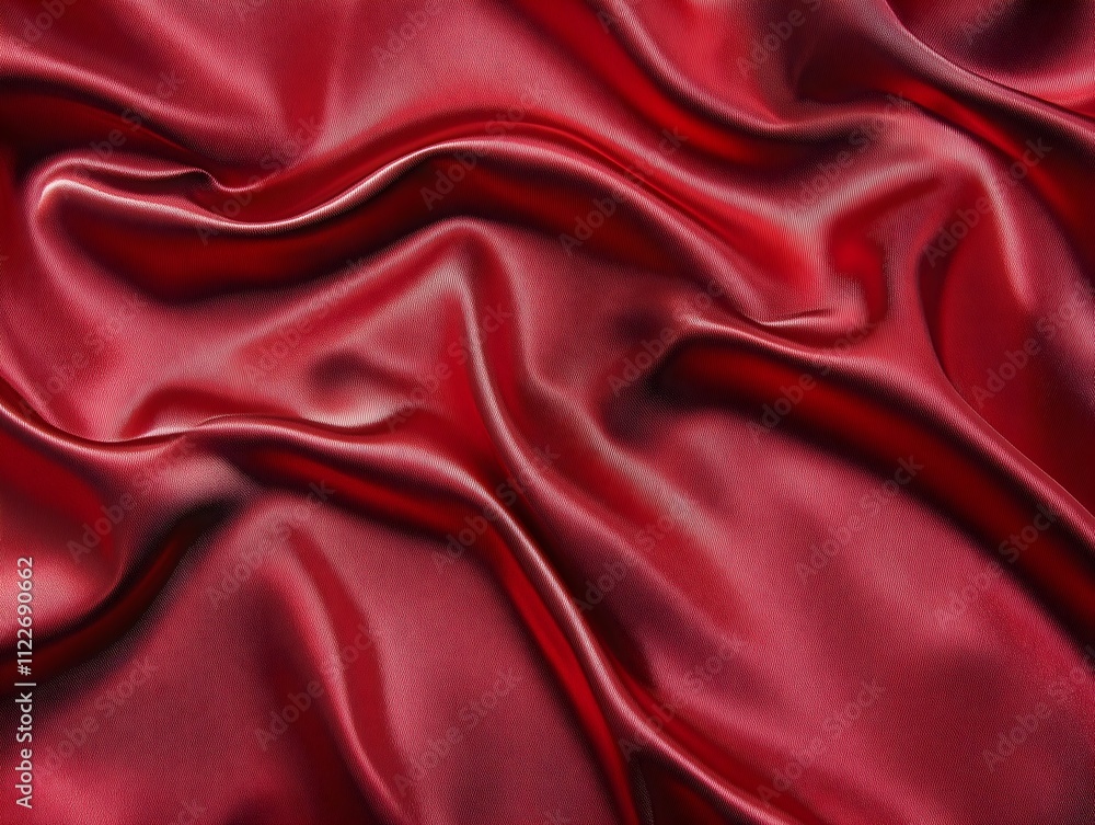 Obraz premium Luxurious Red Satin Fabric Background with Glossy Waves - Elegant, Vibrant, and Abstract Design Perfect for Fashion, Art, and Luxury Concepts