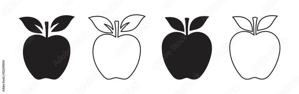Fototapeta premium Apple icon set vector. Apple icon isolated flat style design. Apple symbol silhouette.