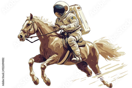 An astronaut riding a galloping horse, blending space themes with equestrian imagery. photo