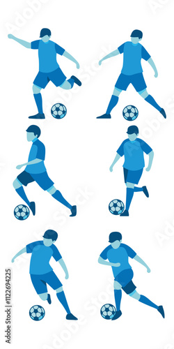 Diverse People Kicking Ball Flat Design Illustration