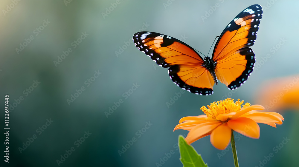 Obraz premium Monarch butterfly, orange flower, black and orange wings, natural beauty, wildlife photography