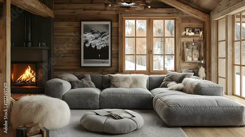 Cozy winter retreat modern living room mountain cabin interior design warm ambiance inviting atmosphere comfort concept