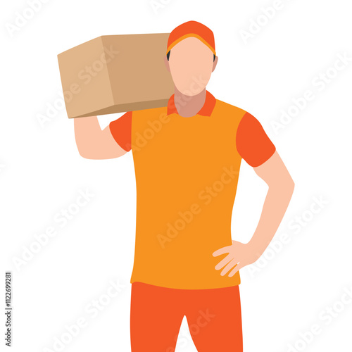 Delivery Personnel in Orange Uniform Handling Packages