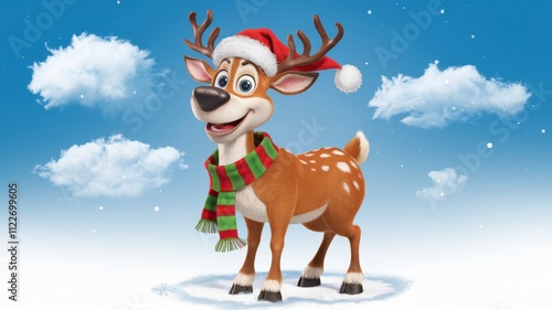 Joyful cartoon christmas reindeer in winter wonderland kidsillustration cheerful atmosphere playful viewpoint festive spirit photo