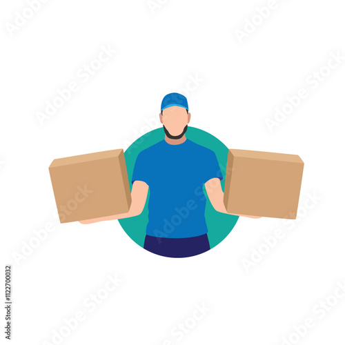 Blue Uniformed Courier Vector Illustration Delivery