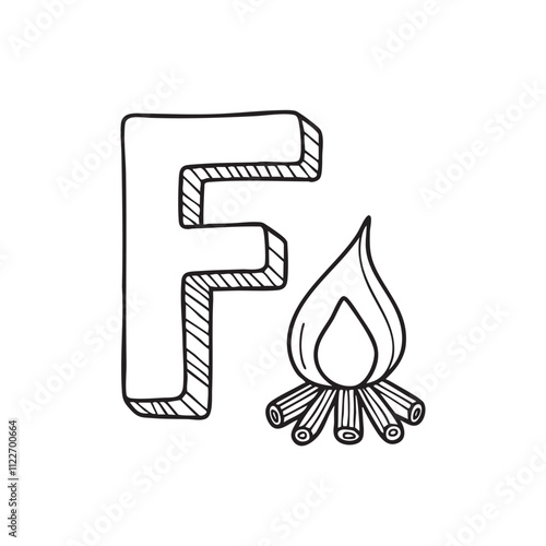 An illustration of letter F beside fire