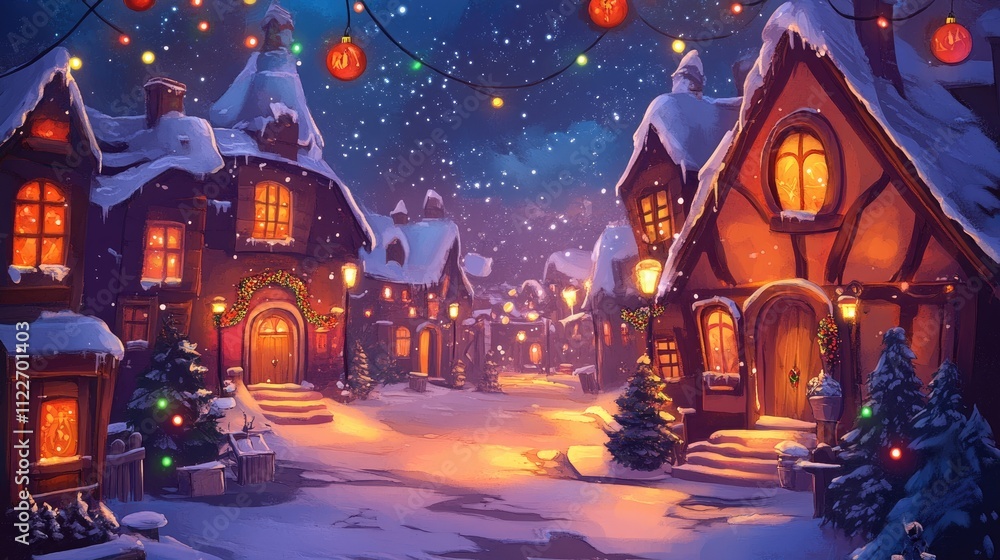Obraz premium A magical christmas village, illustration