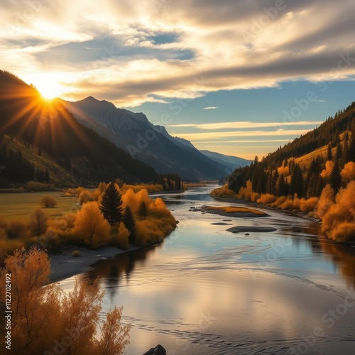 Golden morning over the gallatin river River landscapes Ultra realistic Photorealistic landscape photographywater travel sky beautiful tourism outdoor photo