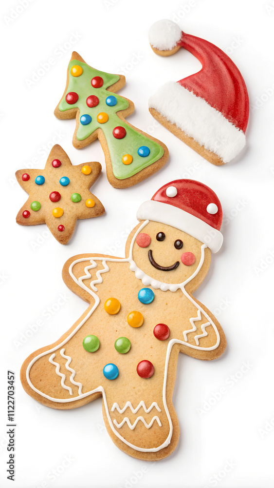 Naklejka premium Christmas gingerbread cookies with candy and santa hat. watercolor illustration isolated
