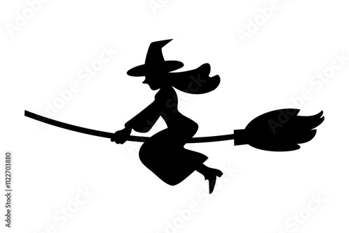 clip art of witch flying on a simple broom