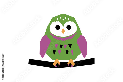 clip art of owl perching on branch of tree photo