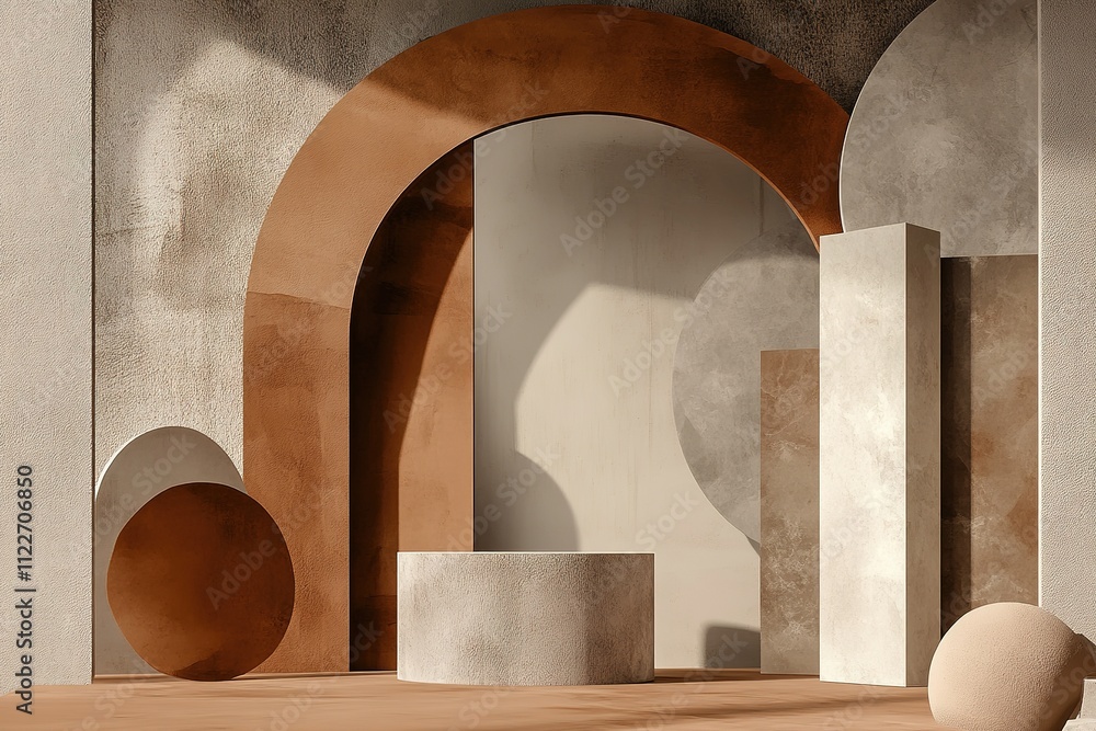 Fototapeta premium abstract shapes creating a wavy pattern, showcasing the trending mocha mousse color of the year 2025. Background color of 2025 year mocha mousse
