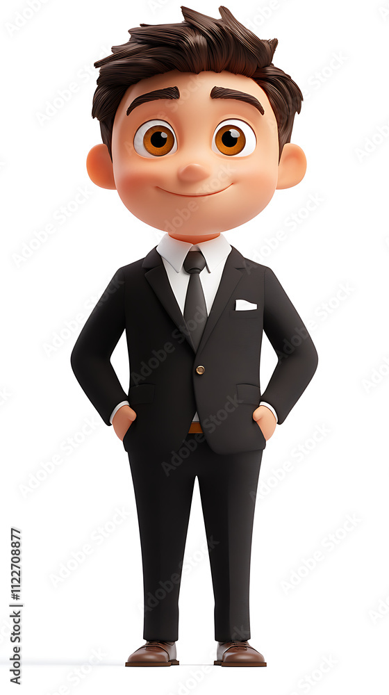 A cheerful animated boy in a suit, exuding confidence and professionalism. A cheerful animated boy in a suit, exuding confidence and professionalism.