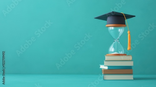 Achieving graduation goalsa study of time management with hourglass and books academic environment inspirational viewpoint