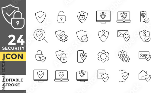 Security Editable line stroke icon set. Data protection symbol. Secured network icon collection. Pixel perfect. Technology concept. Protection sign. Password symbol. Privacy icon sign
