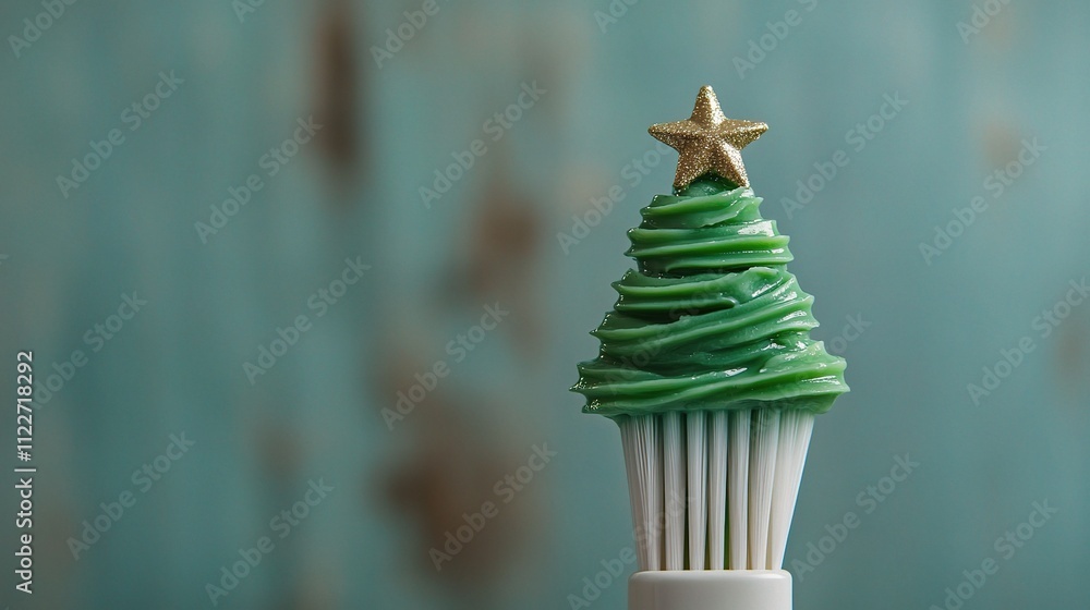 Fototapeta premium Unique Mini Christmas Tree Toothbrush with Decorative Star Top