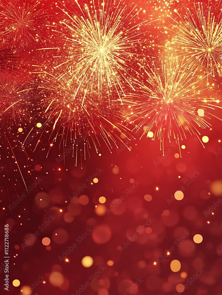Fototapeta premium Fireworks in christmas on red background.